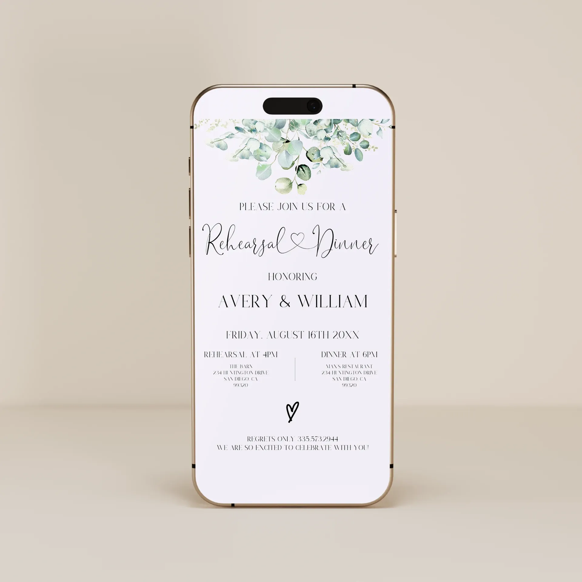 Eucalyptus Gold — Rehearsal Dinner E-Invite