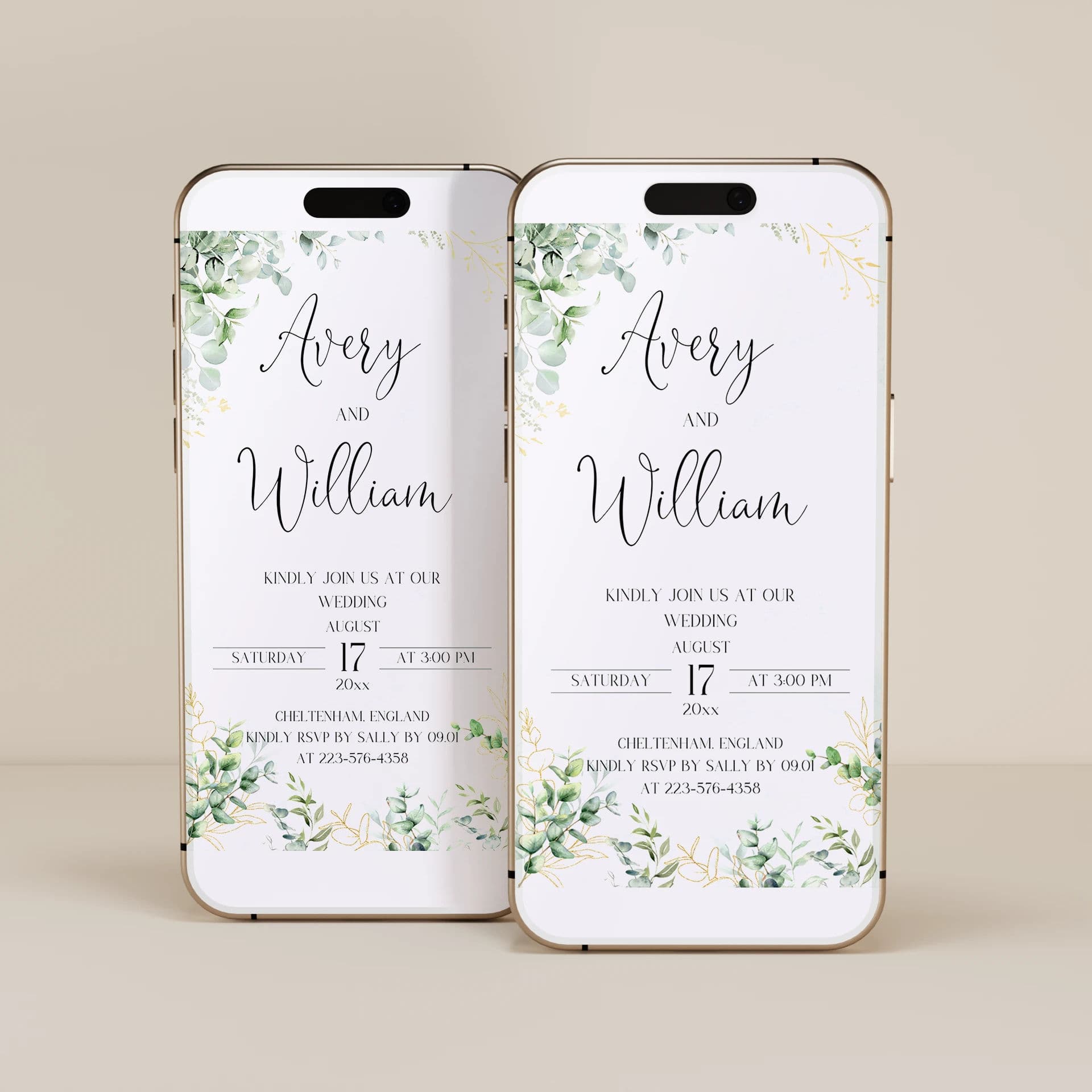Eucalyptus Gold — Wedding E-Invite