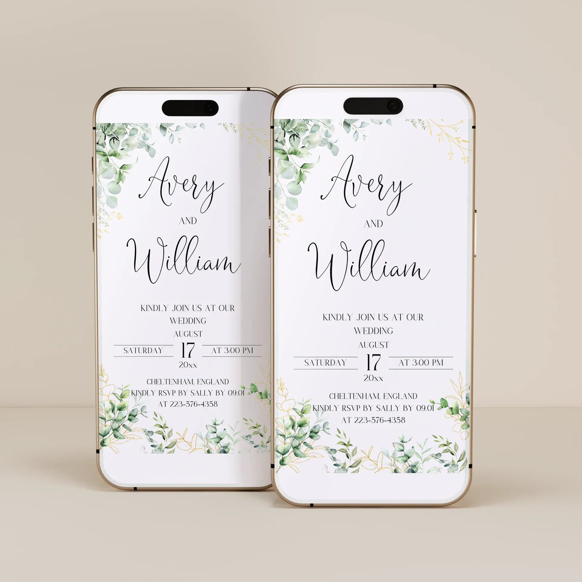 Eucalyptus Gold — Wedding E-Invite