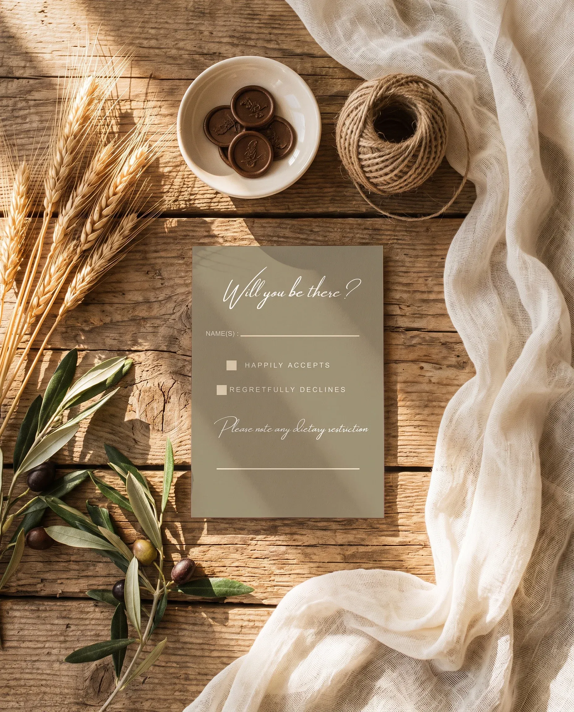 Golden Vale wedding invitation suite — RSVP card shown in a flat lay, wedding RSVP cards.