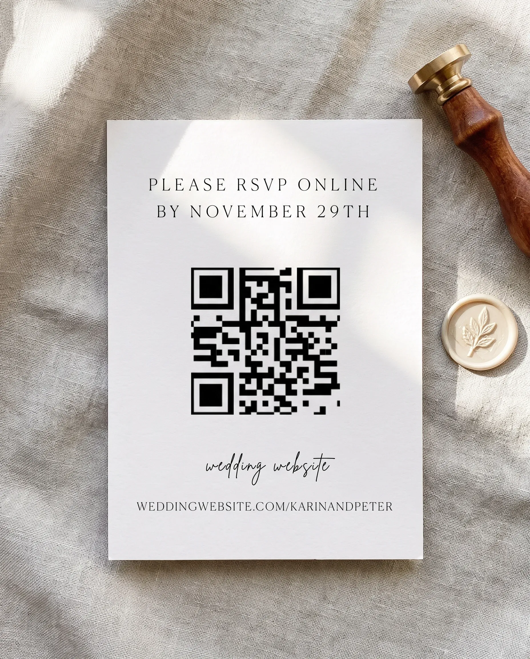 Contour wedding invitation suite — RSVP card shown in a flat lay under soft natural light, wedding RSVP cards.