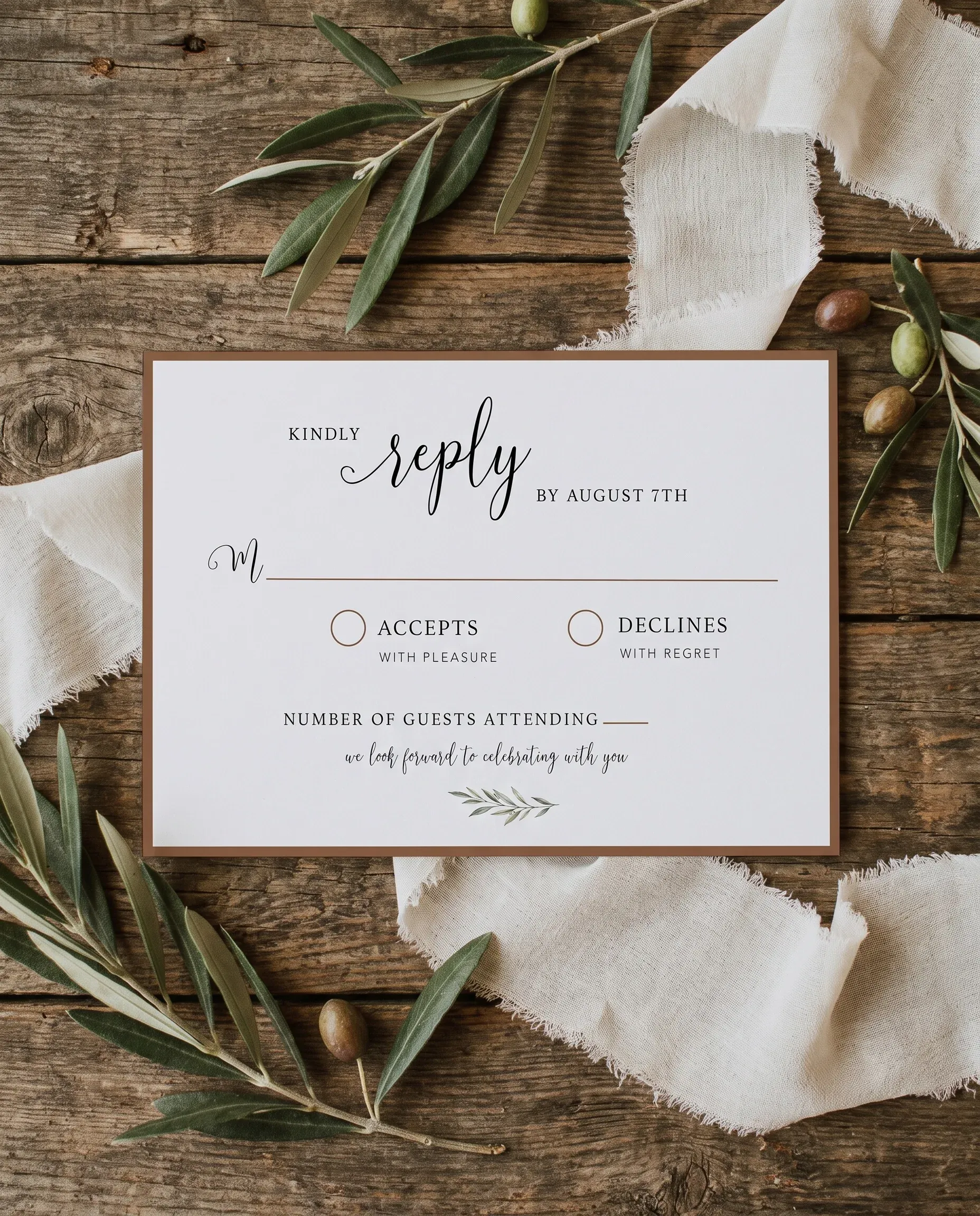 Olive Arc wedding invitation suite — RSVP card shown in a flat lay, wedding RSVP cards