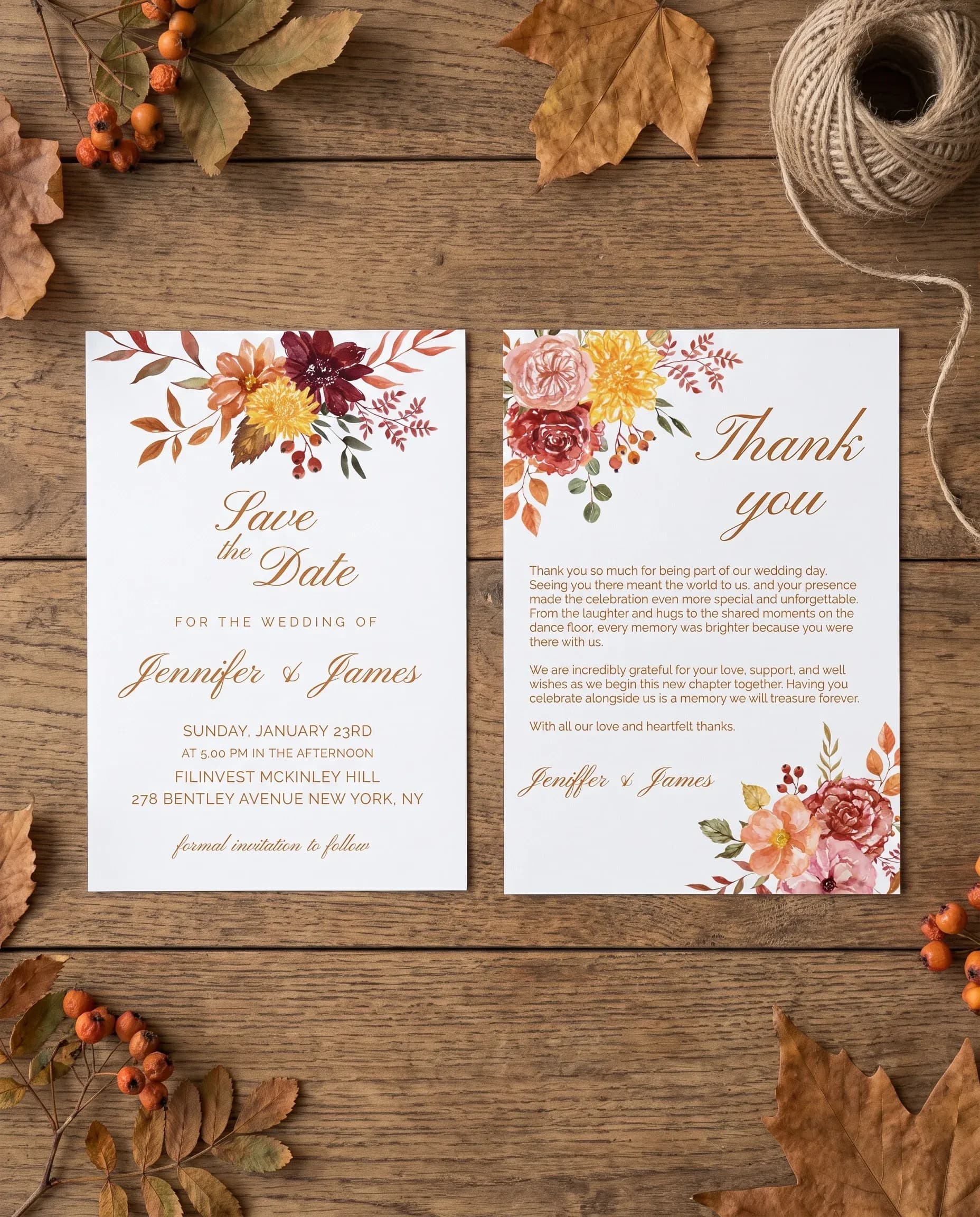 Ember Bloom wedding invitation set — page four and page five, printable wedding stationery template