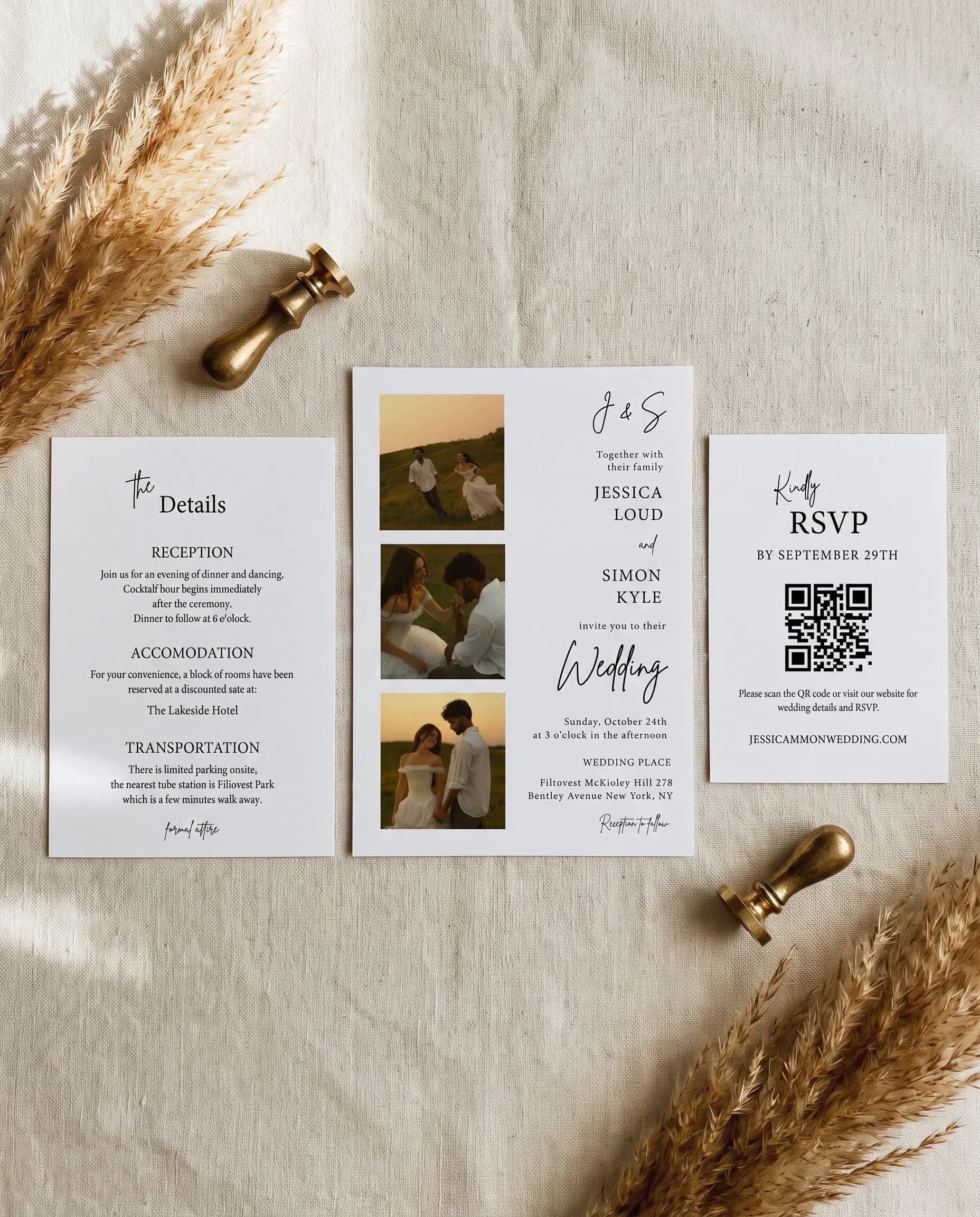 Arrowcrest wedding invitation set — page 1, page 2, and page 3, printable wedding stationery template