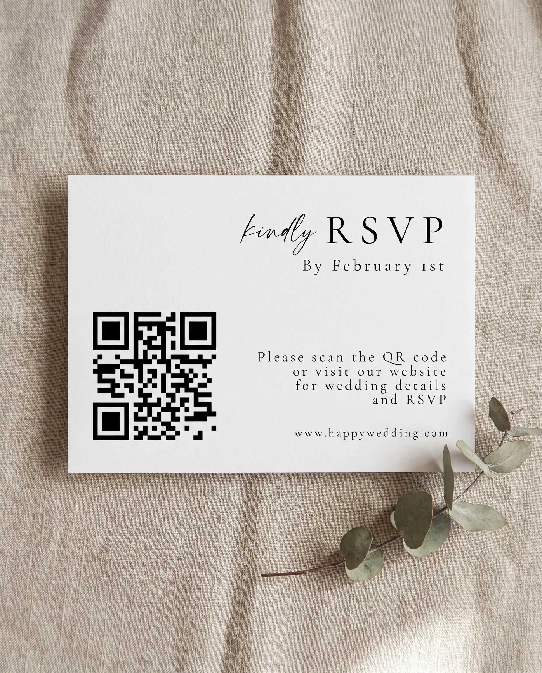 Arcadia wedding invitation suite — RSVP card shown in a flat lay with soft overhead lighting, wedding RSVP cards.