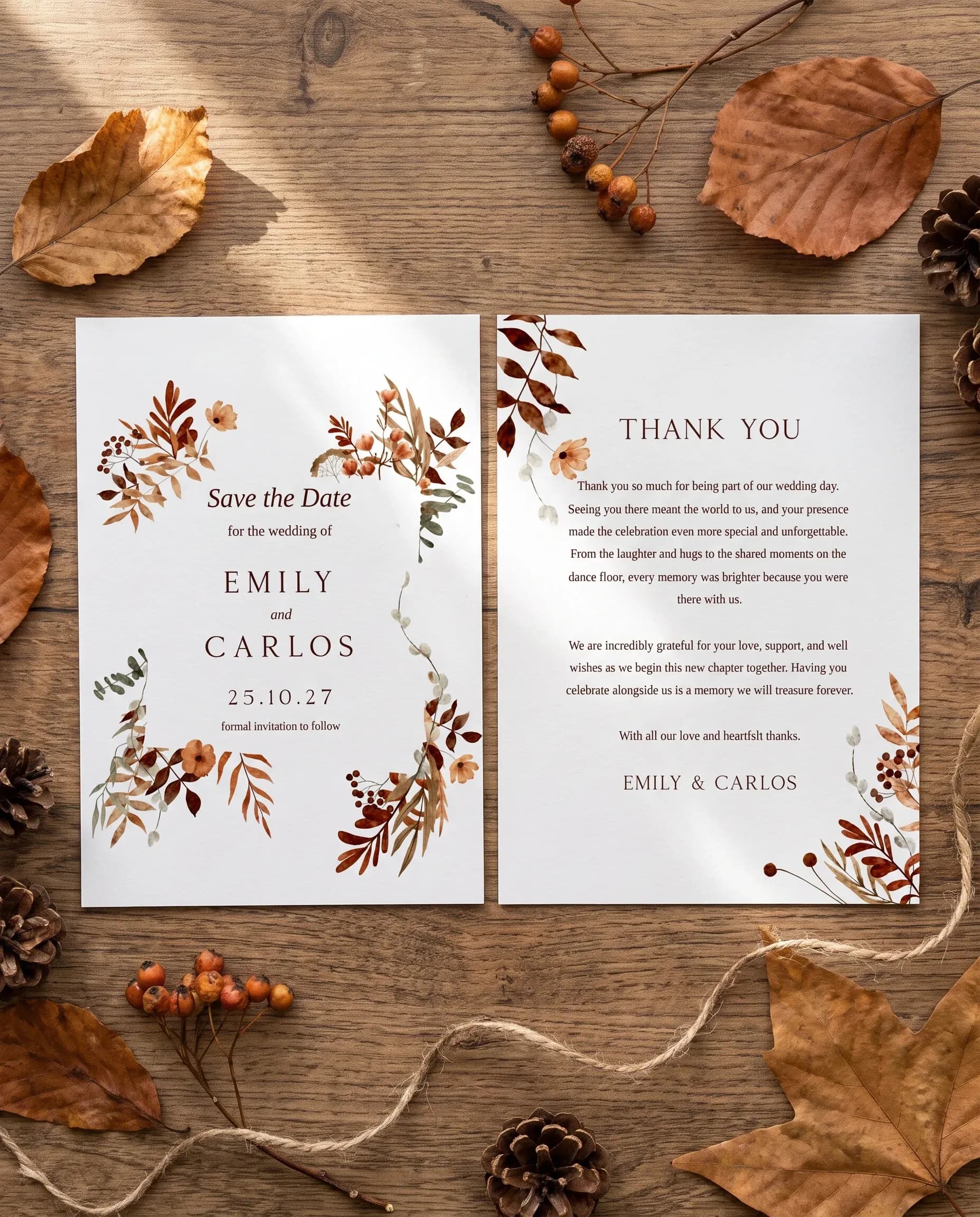 Autumn Bower wedding invitation set — page 4 and page 5, printable wedding stationery template