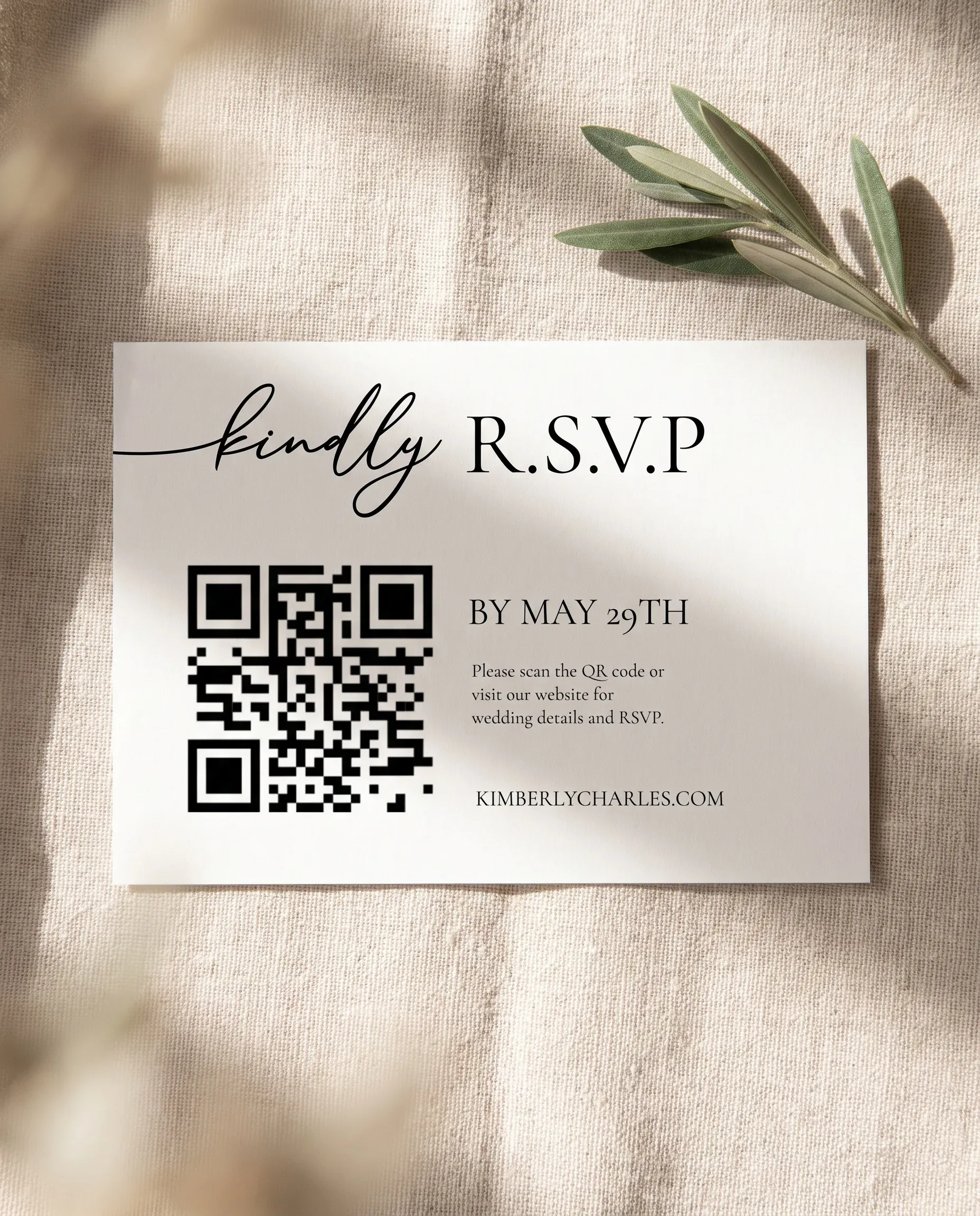 Quiet Line wedding invitation suite — RSVP card shown in a flat lay, wedding RSVP cards