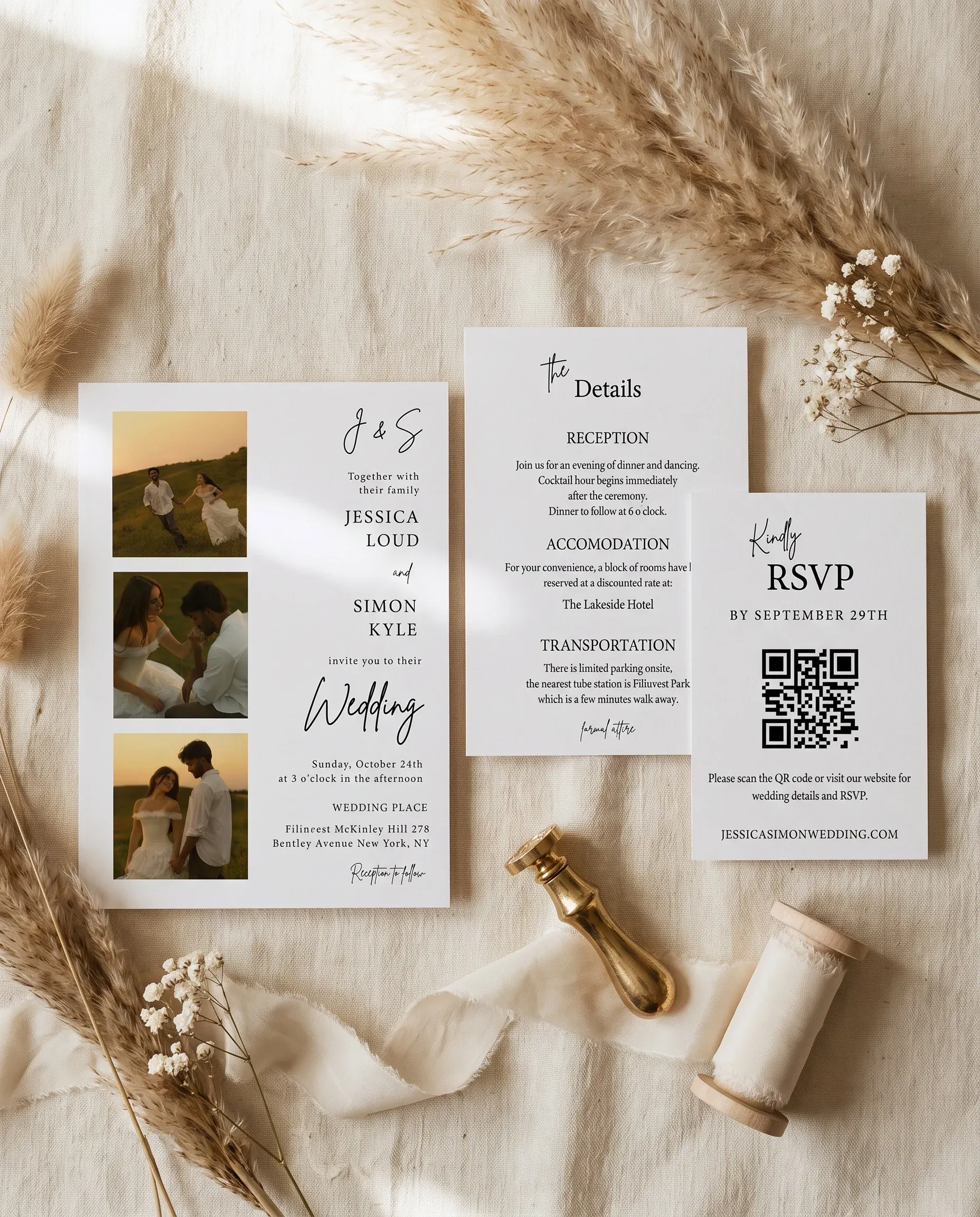 Arrowcrest wedding invitation set — Invitation, details, RSVP, printable wedding templates