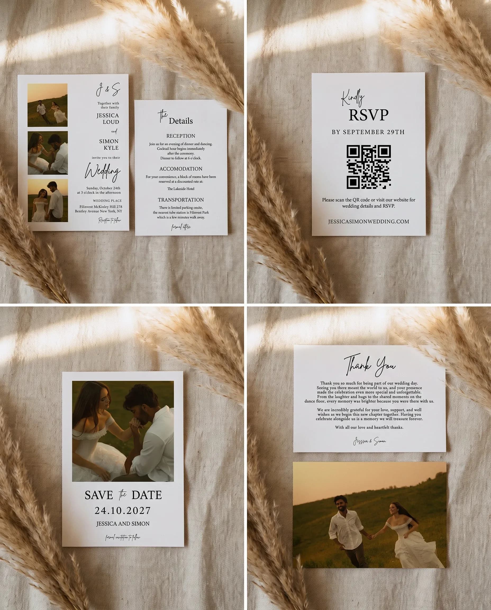 Arrowcrest wedding invitation set — six-page suite with invitation, details card, RSVP, and additional inserts, printable wedding stationery template