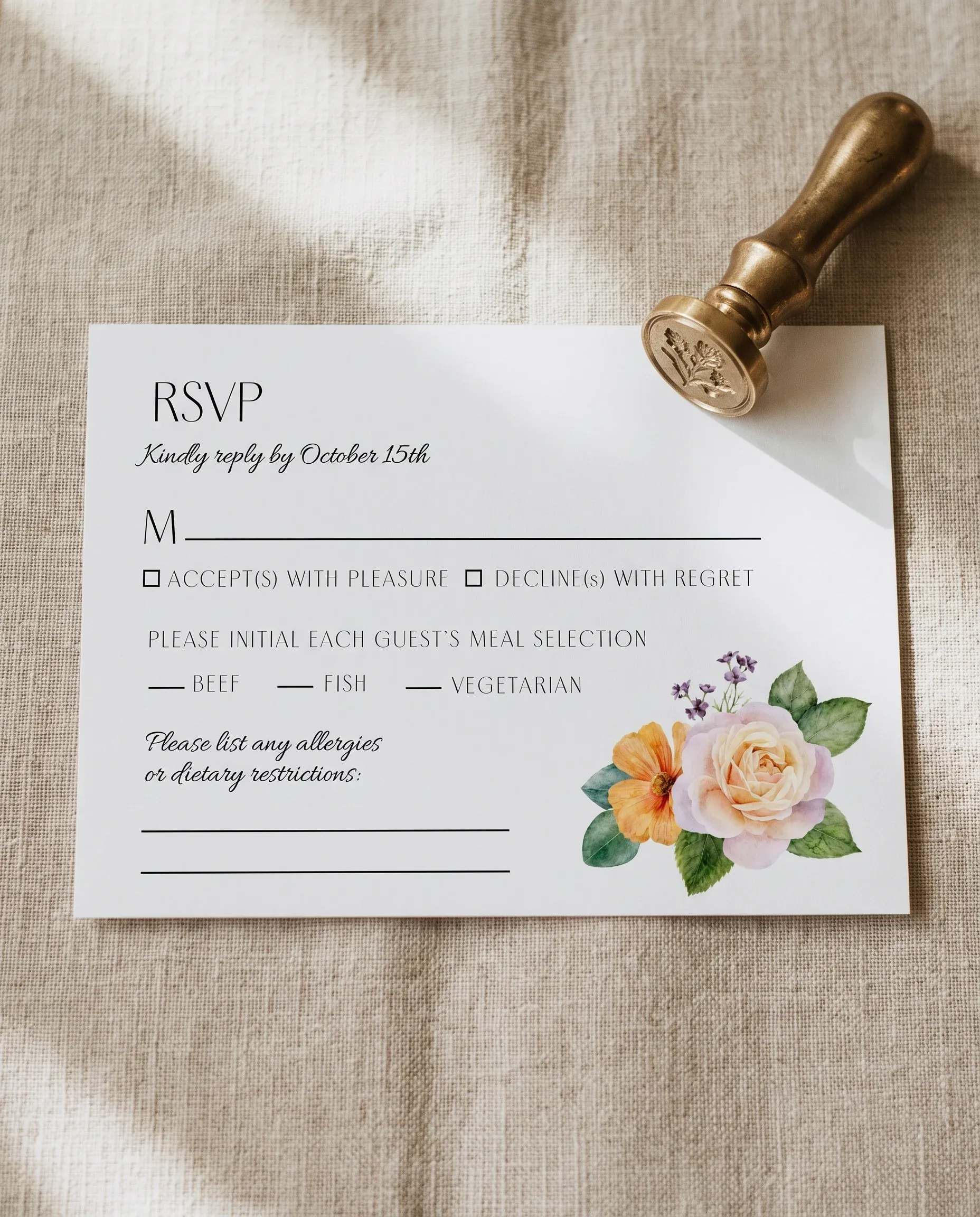Petal Glade wedding invitation suite — RSVP card shown in a flat lay, wedding RSVP cards.