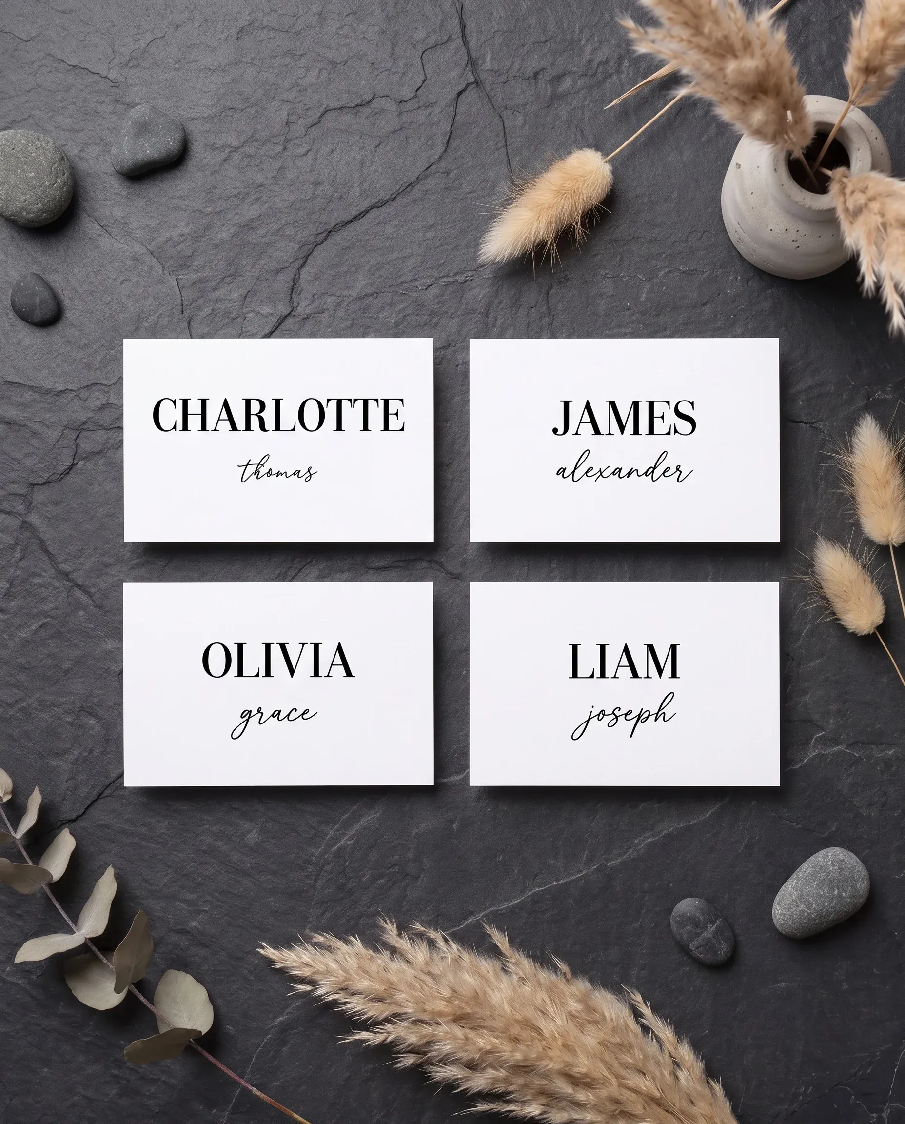 Barline wedding place cards — flat lay of several place cards shown flat under soft natural light, wedding place cards