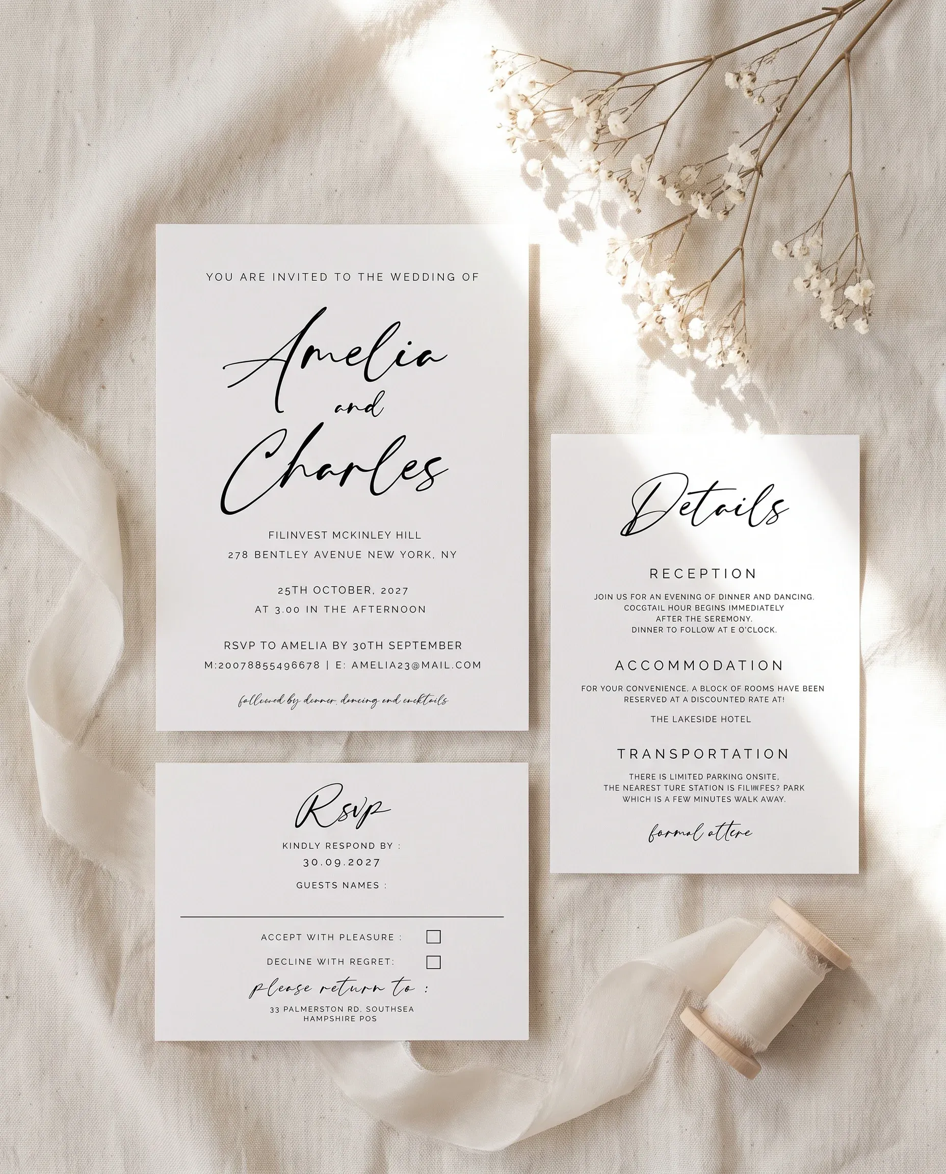 Cathedral wedding invitation set — Invite, details, RSVP Printable wedding templates